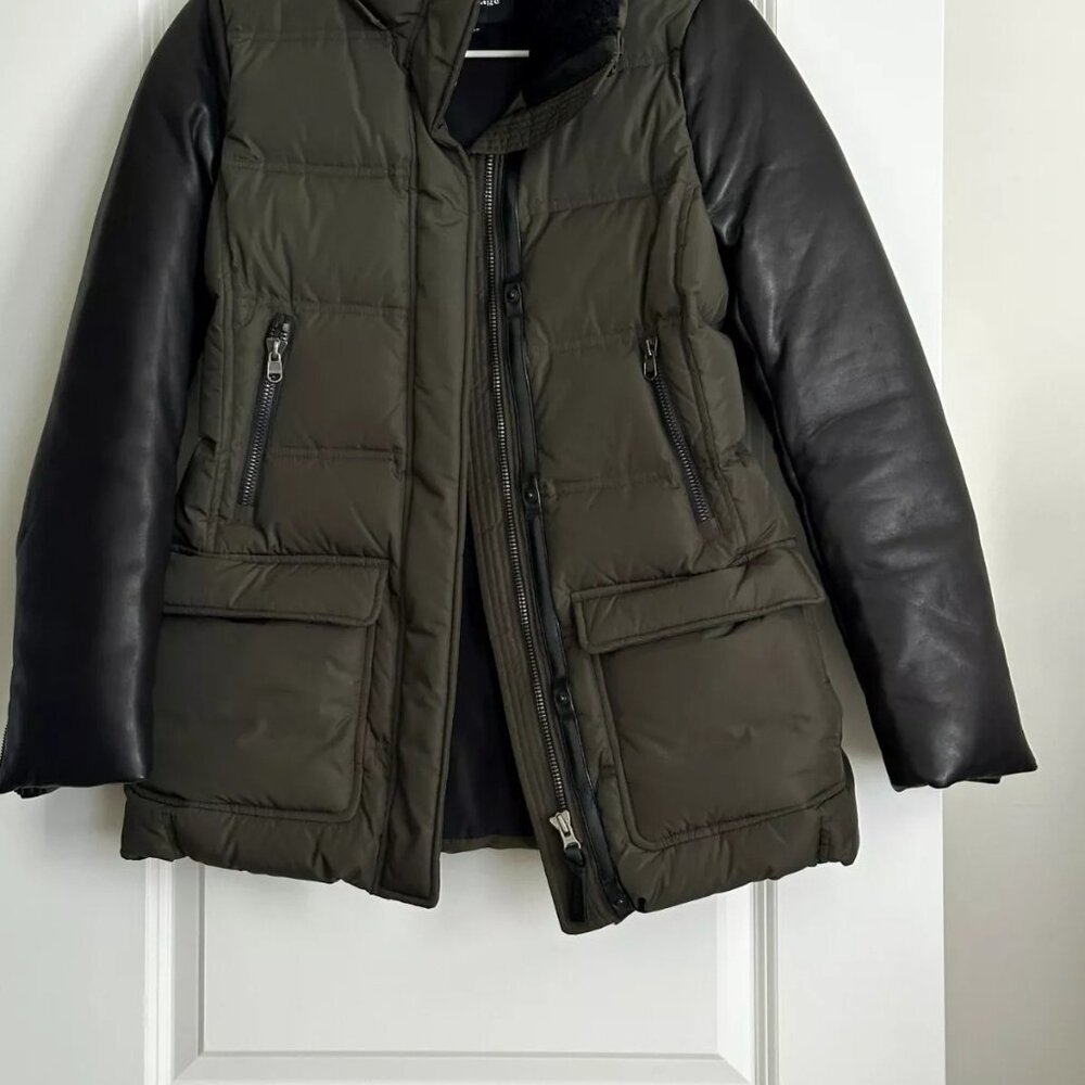 MACKAGE Women's Down Leather Sleeve Puffer Coat in Green/Black Size S